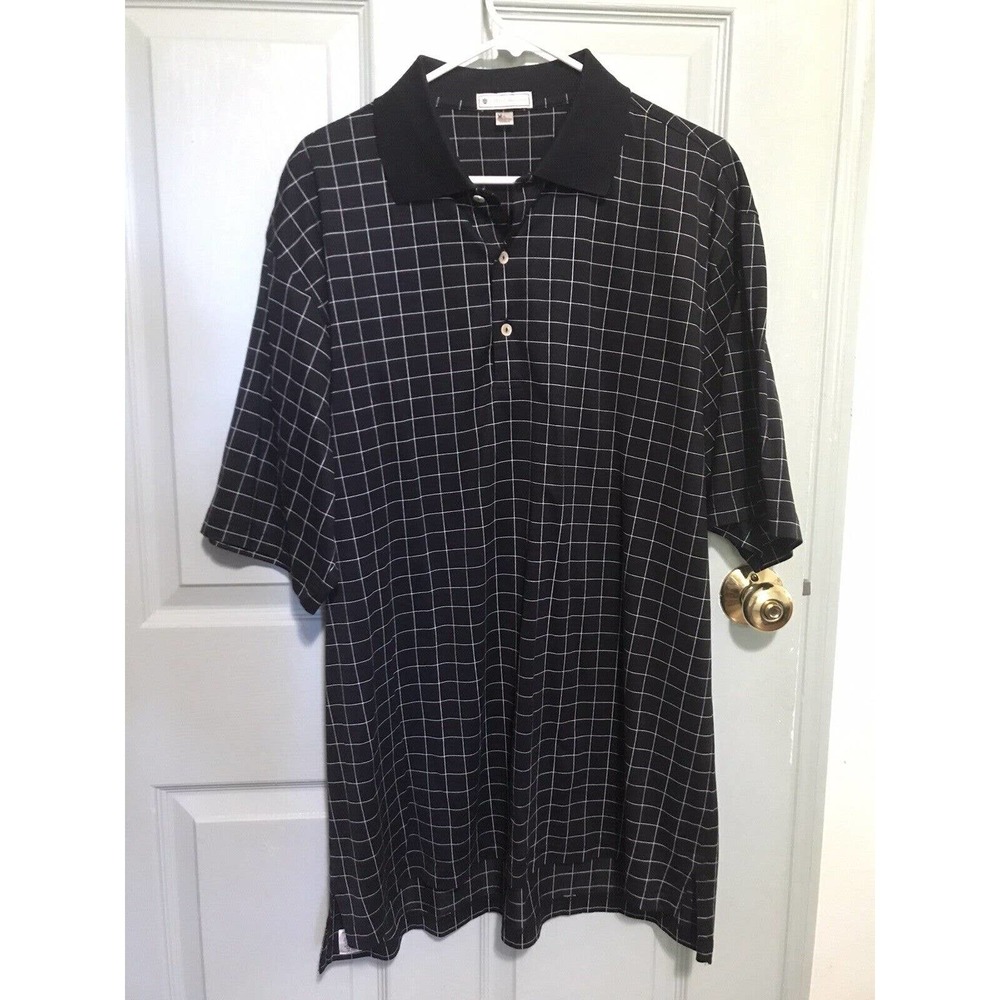 Peter Millar Men's Size Large L Short Sleeve Black White Checkered Cotton Polo